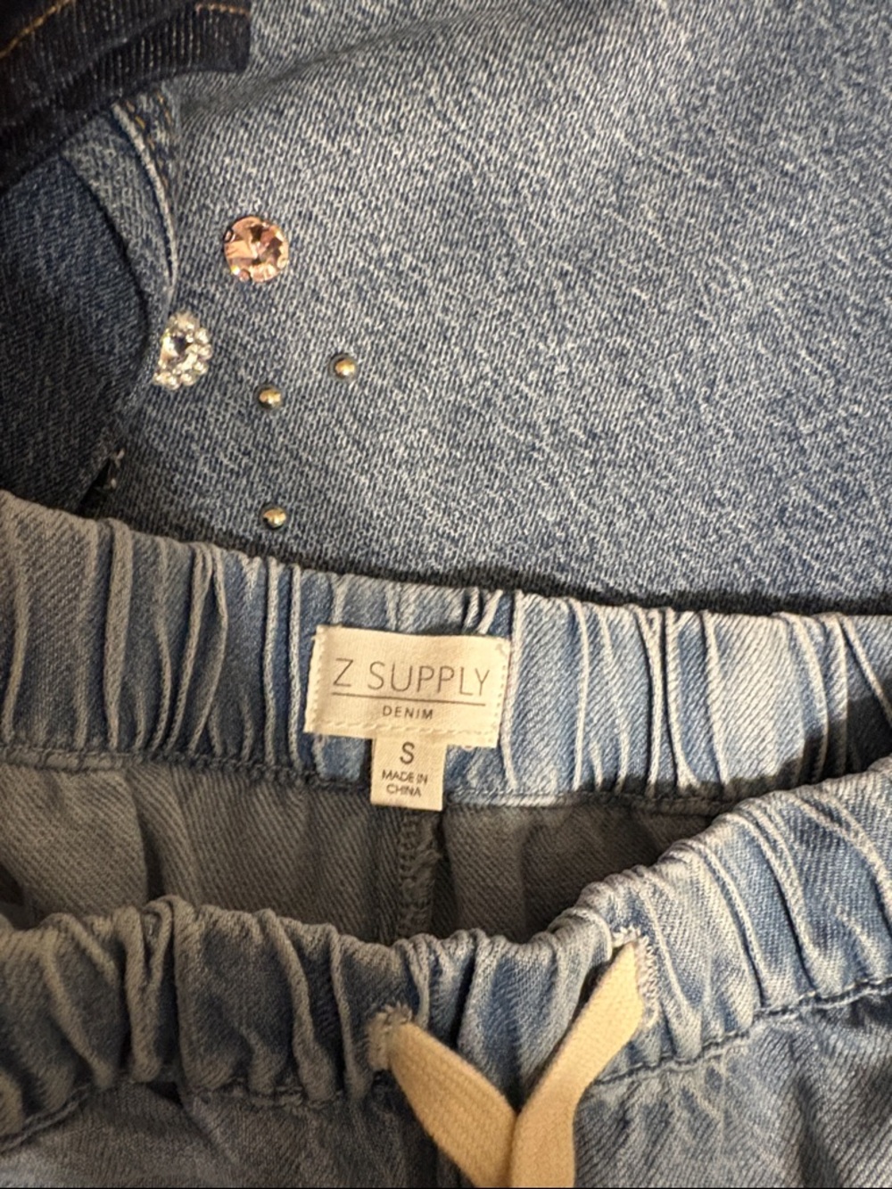 Z Supply Light Wash Denim Joggers with Embellishments